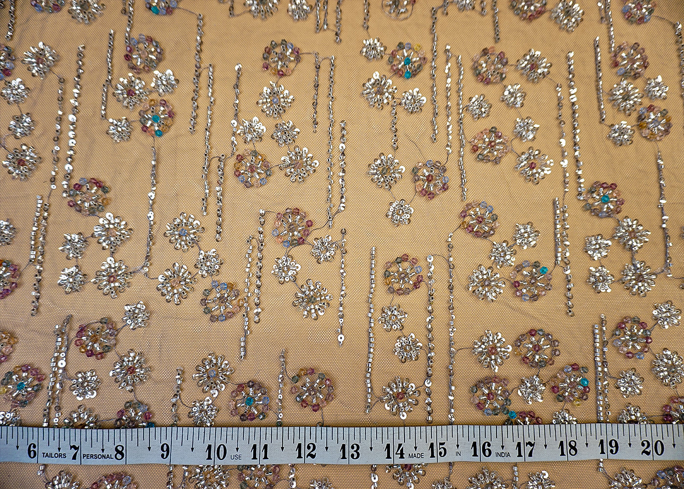 Imported Blue Net Fabric with Allover Sequins, Beads & Kutdana Work