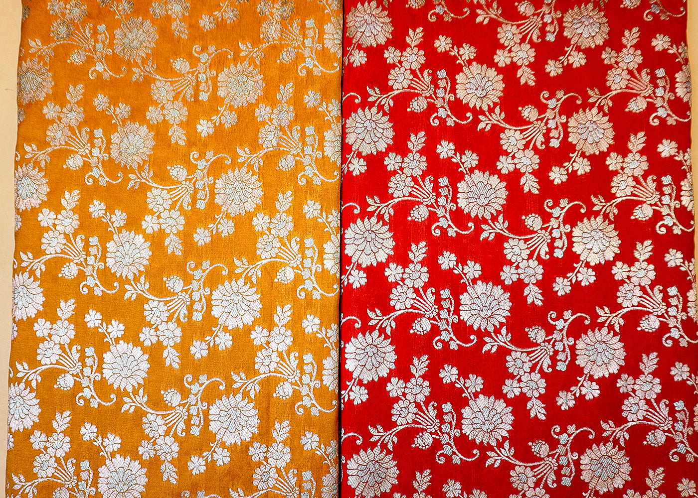 Beautiful Mustard Banarasi Brocade with Allover Silver Thread Handloom
