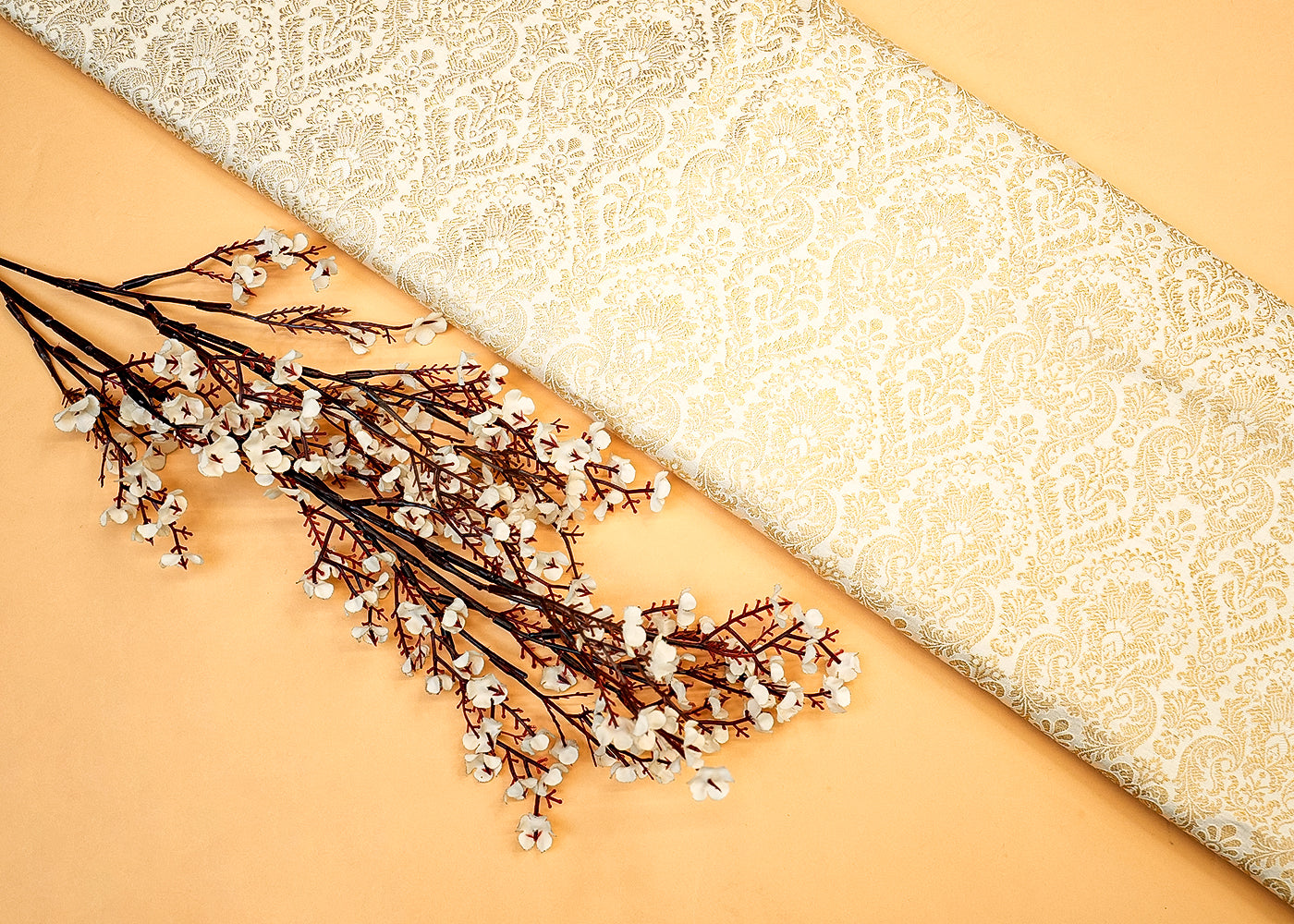 Golden Weave Dyeable Banarasi Brocade with Allover Thread Handloom