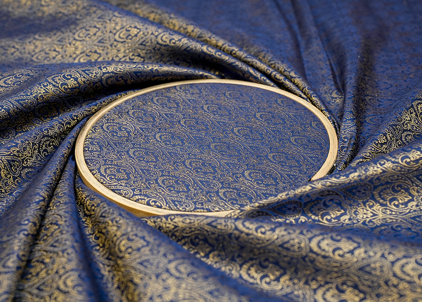 Navy Blue Regal Radiance Banarasi Brocade with Allover Golden Thread Handloom