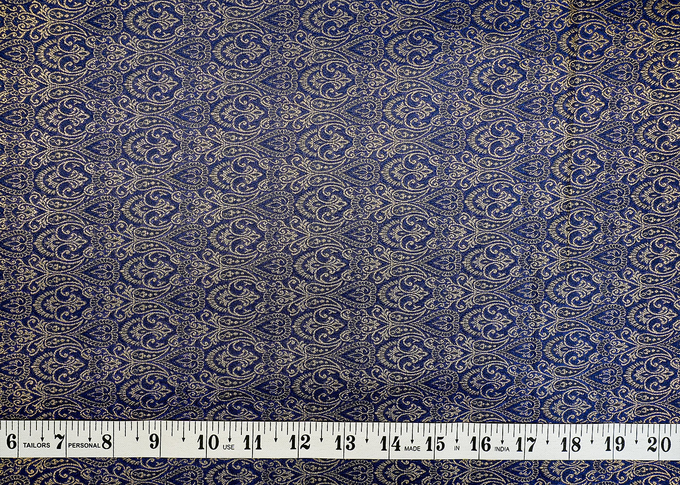 Navy Blue Regal Radiance Banarasi Brocade with Allover Golden Thread Handloom