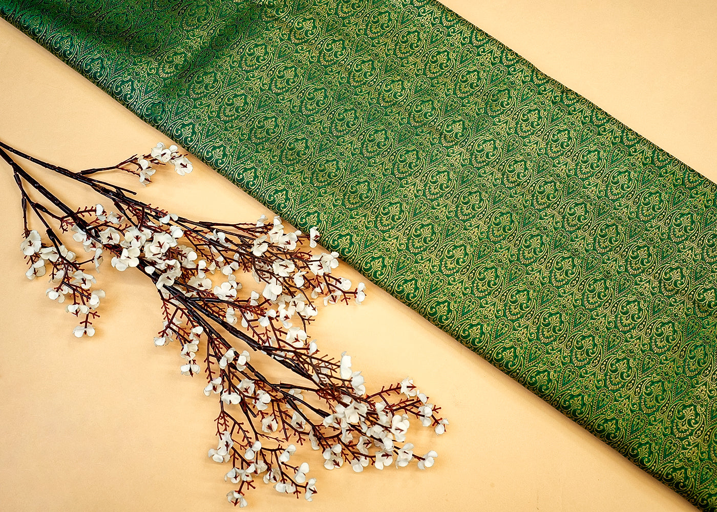 Green Regal Radiance Banarasi Brocade with Allover Golden Thread Handloom