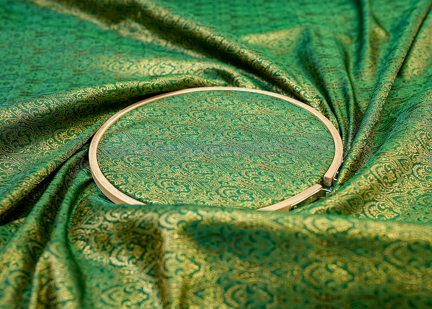 Green Regal Radiance Banarasi Brocade with Allover Golden Thread Handloom