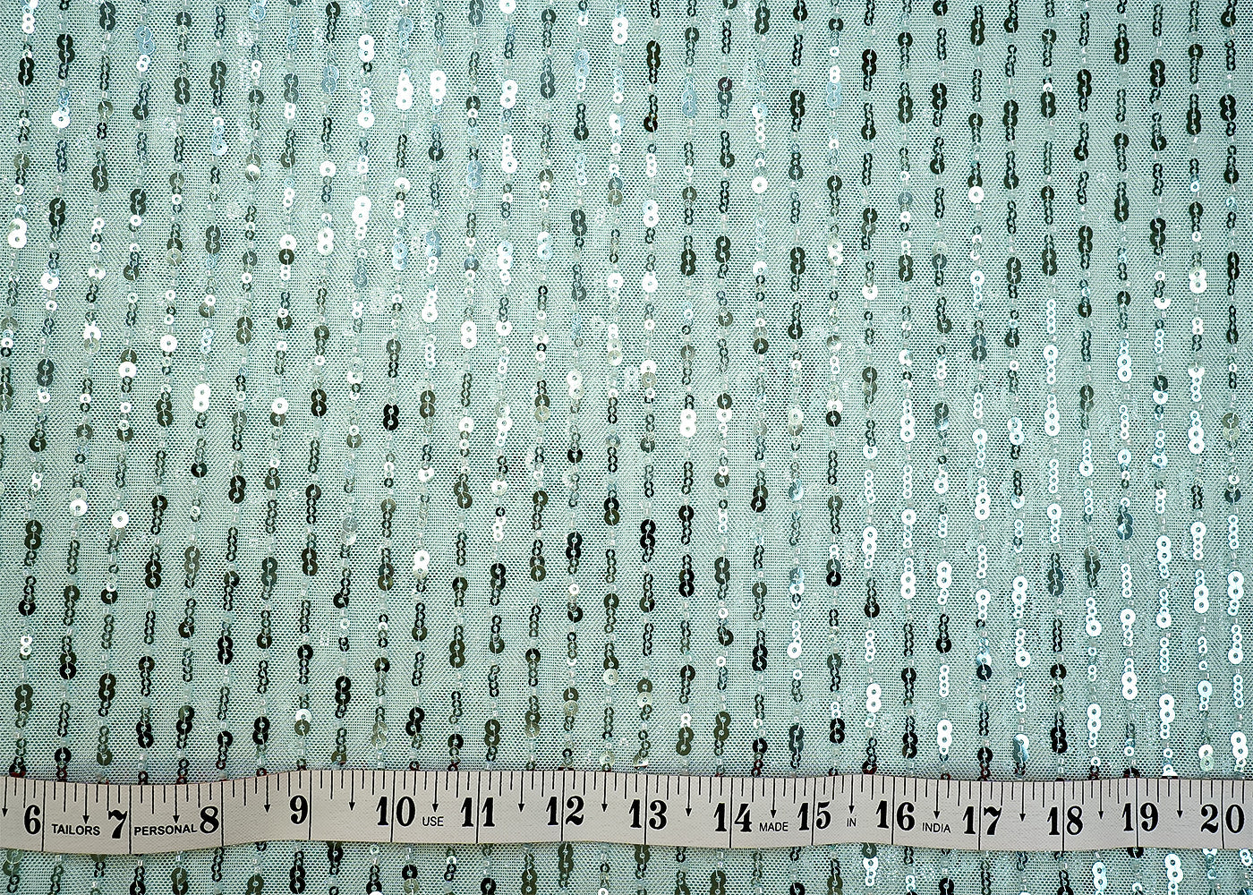 Powder Blue Imported Lycra Net Fabric with Sequins & Kutdana Work