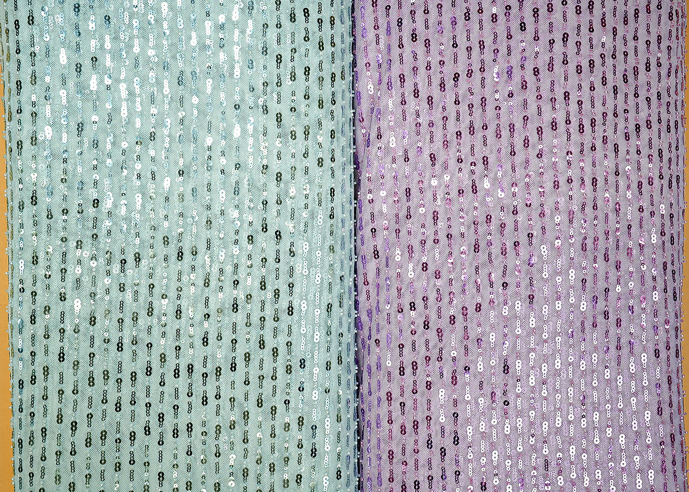 Powder Blue Imported Lycra Net Fabric with Sequins & Kutdana Work