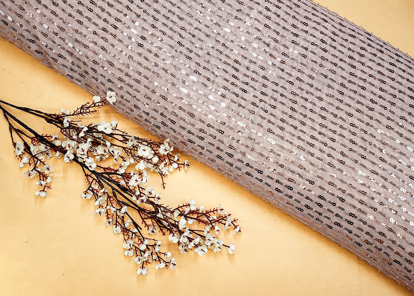 Onion Imported Lycra Net Fabric with Sequins & Katdana Work