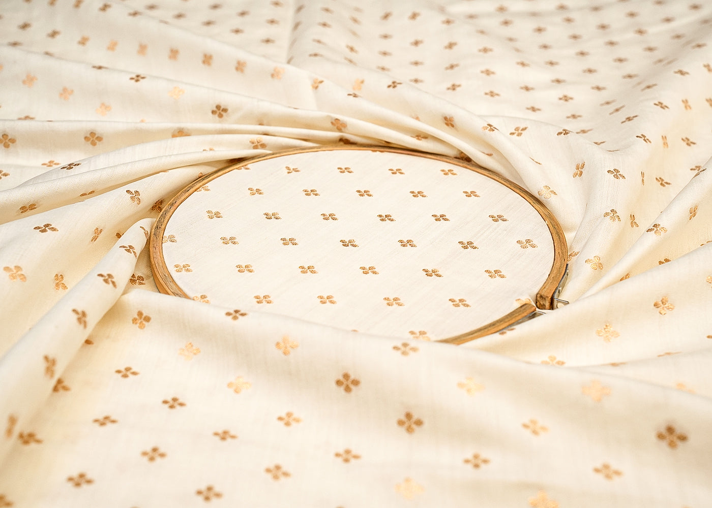 Pure Dyebale Chinia Silk with Allover Buti of Golden Thread 12446