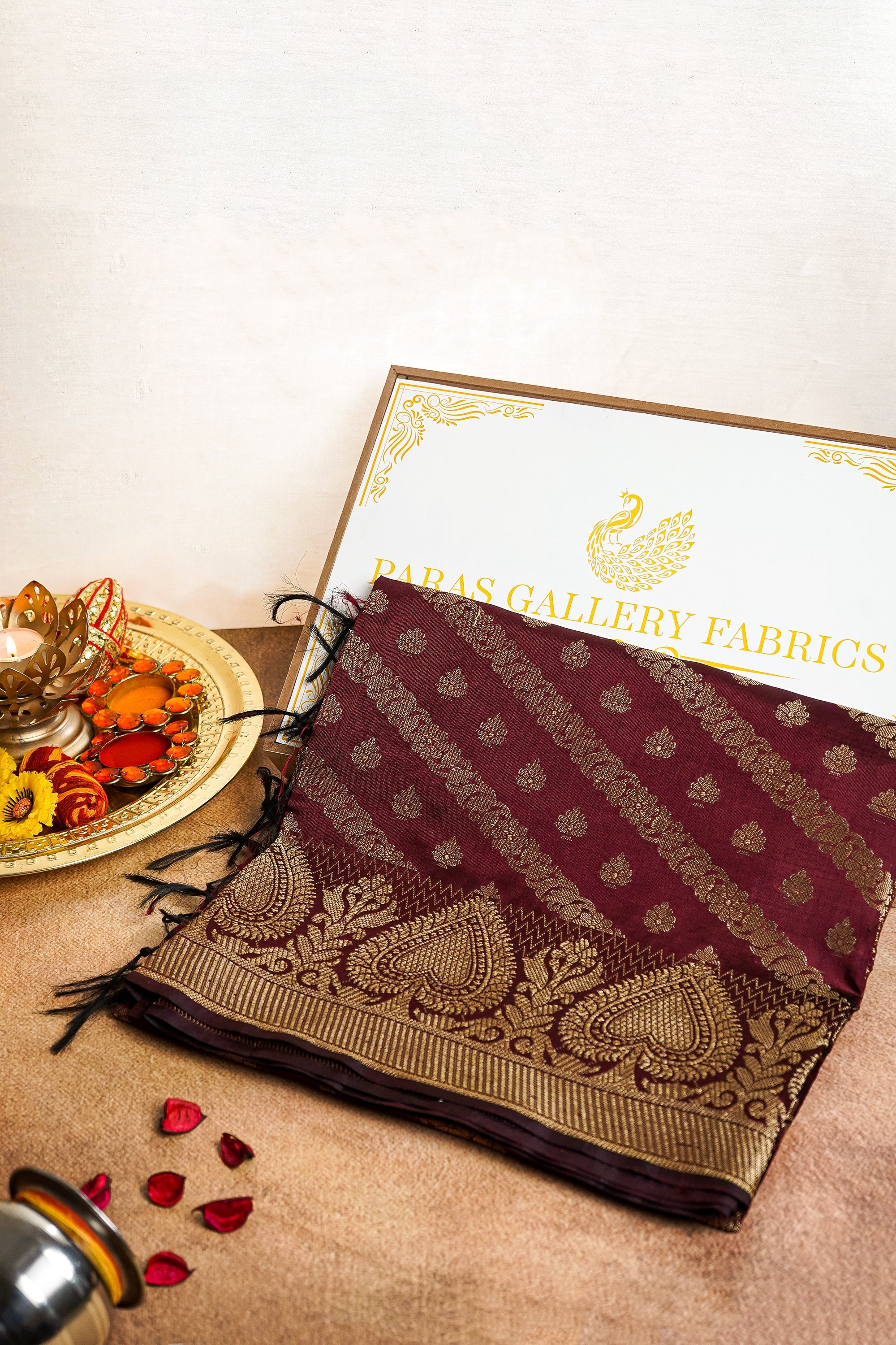 Maroon Banarasi Brocade Dupatta With All Over Zari Handloom 12483