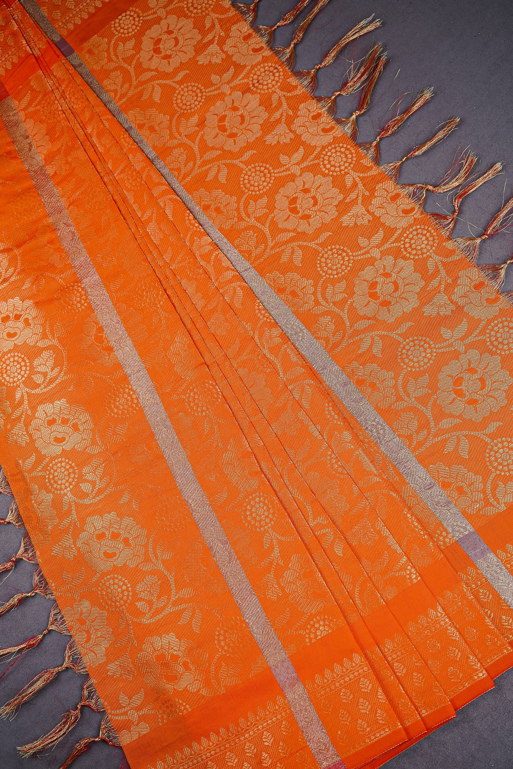 Orange Banarasi Brocade Dupatta With All Over Zari Handloom 12515