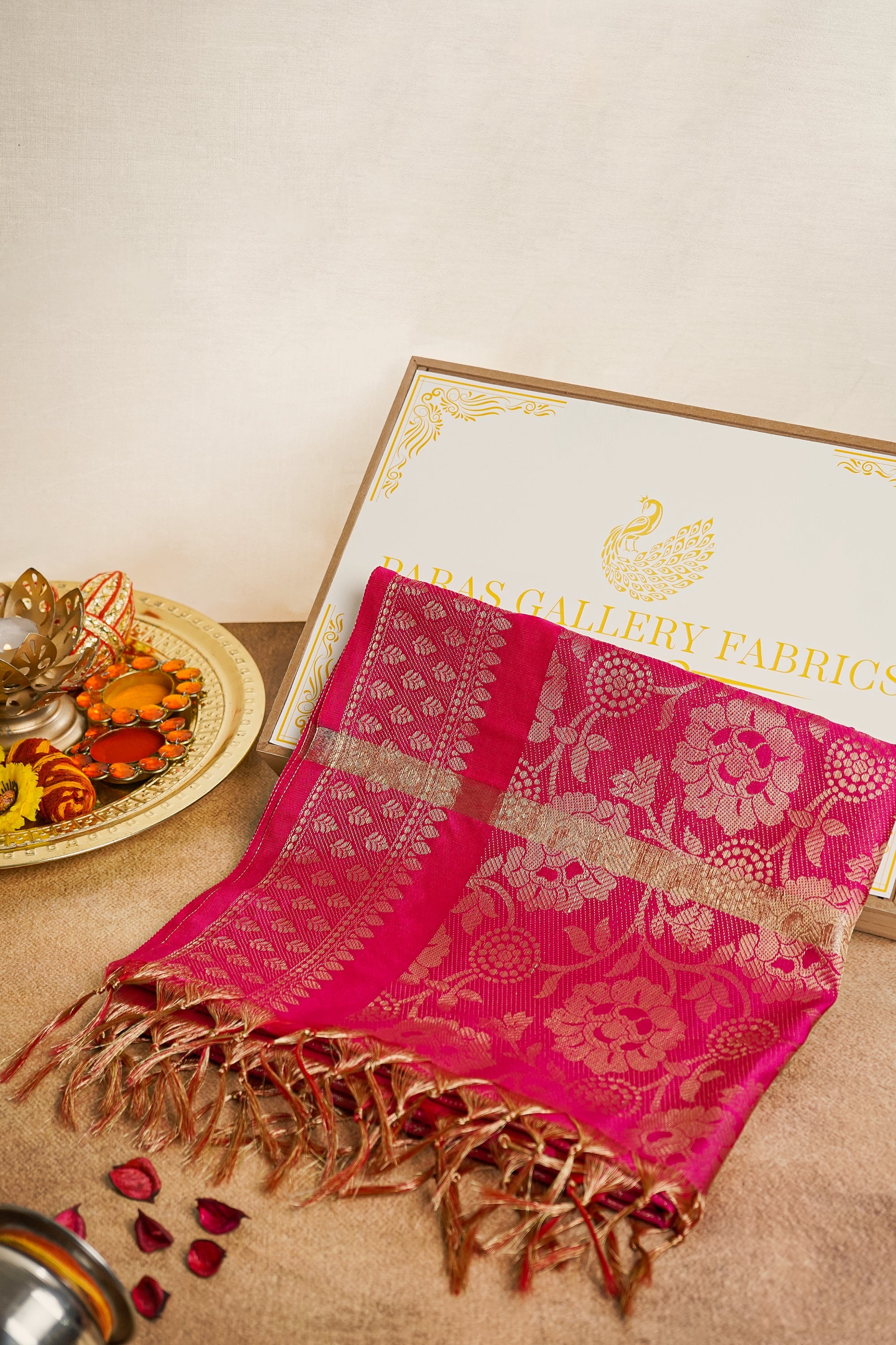 Pink Banarasi Brocade Dupatta With All Over Zari Handloom 12521