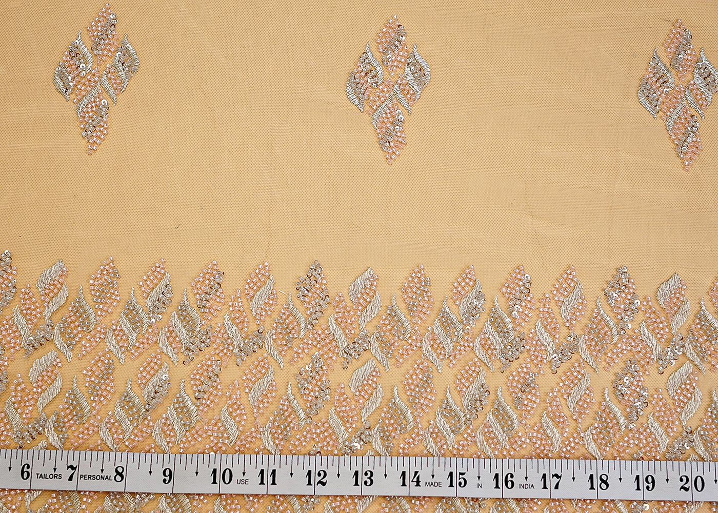 Peach Imported Net with Allover Beads & Sequins Work with Heavy Border 12561
