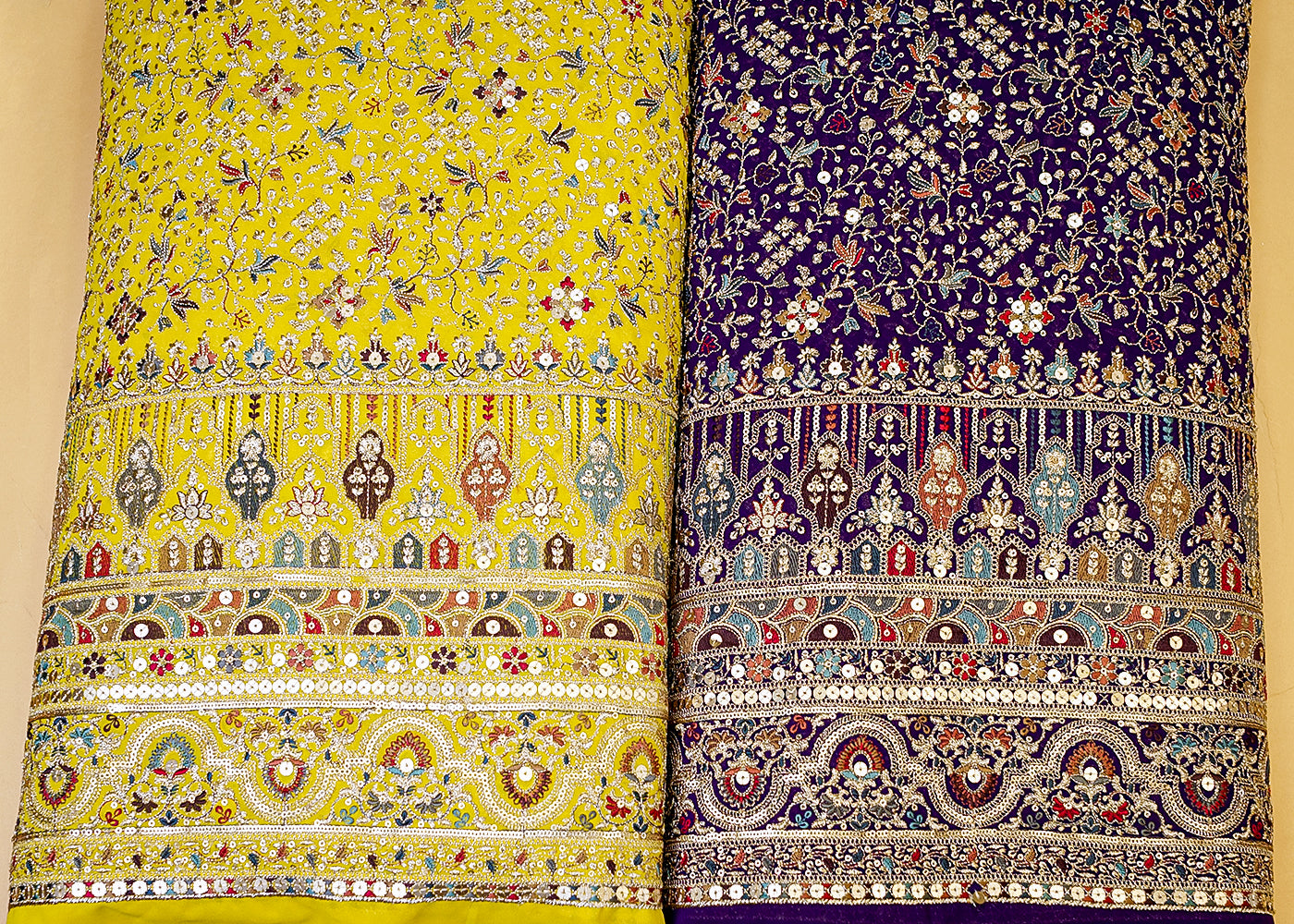 Georgette Fabric with Allover Multicolor Threadwork, Sequins & Heavy Border 12589