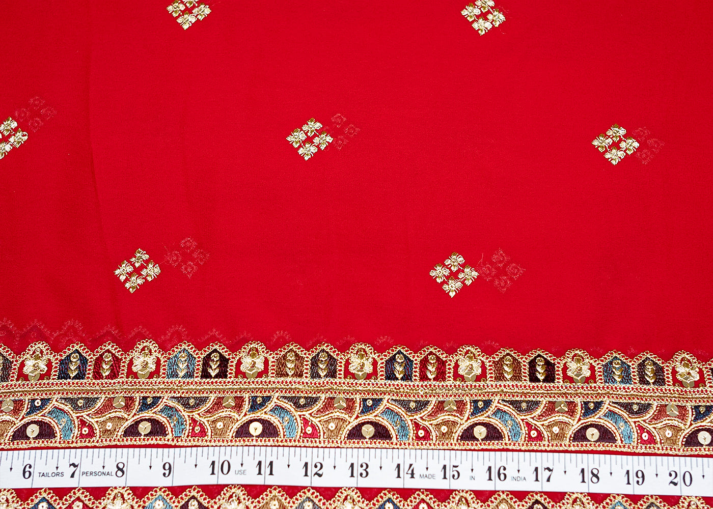 Magenta Georgette Dupatta Fabric with Buti of Multicolor Threadwork, Sequins & Borders 12595