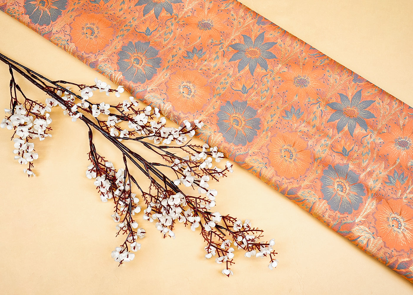 Peach Beautiful Banarasi brocade with Allover Colorful Thread Handloom 12679