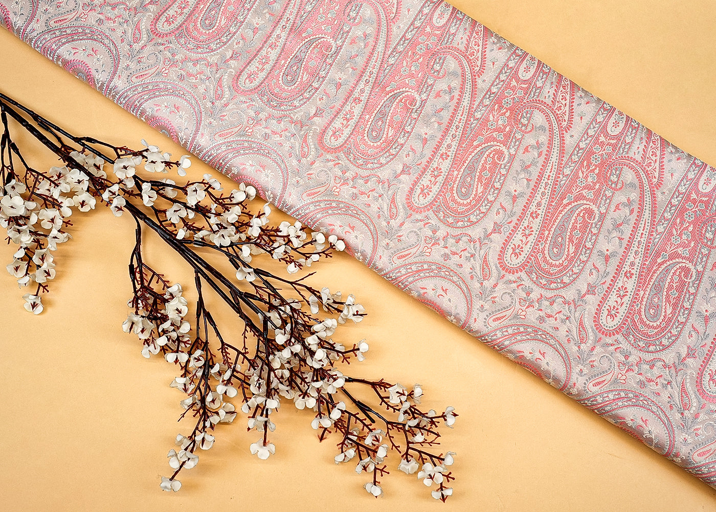 Baby Pink Banarasi Brocade with Allover Colorful Thread Handloom 12682