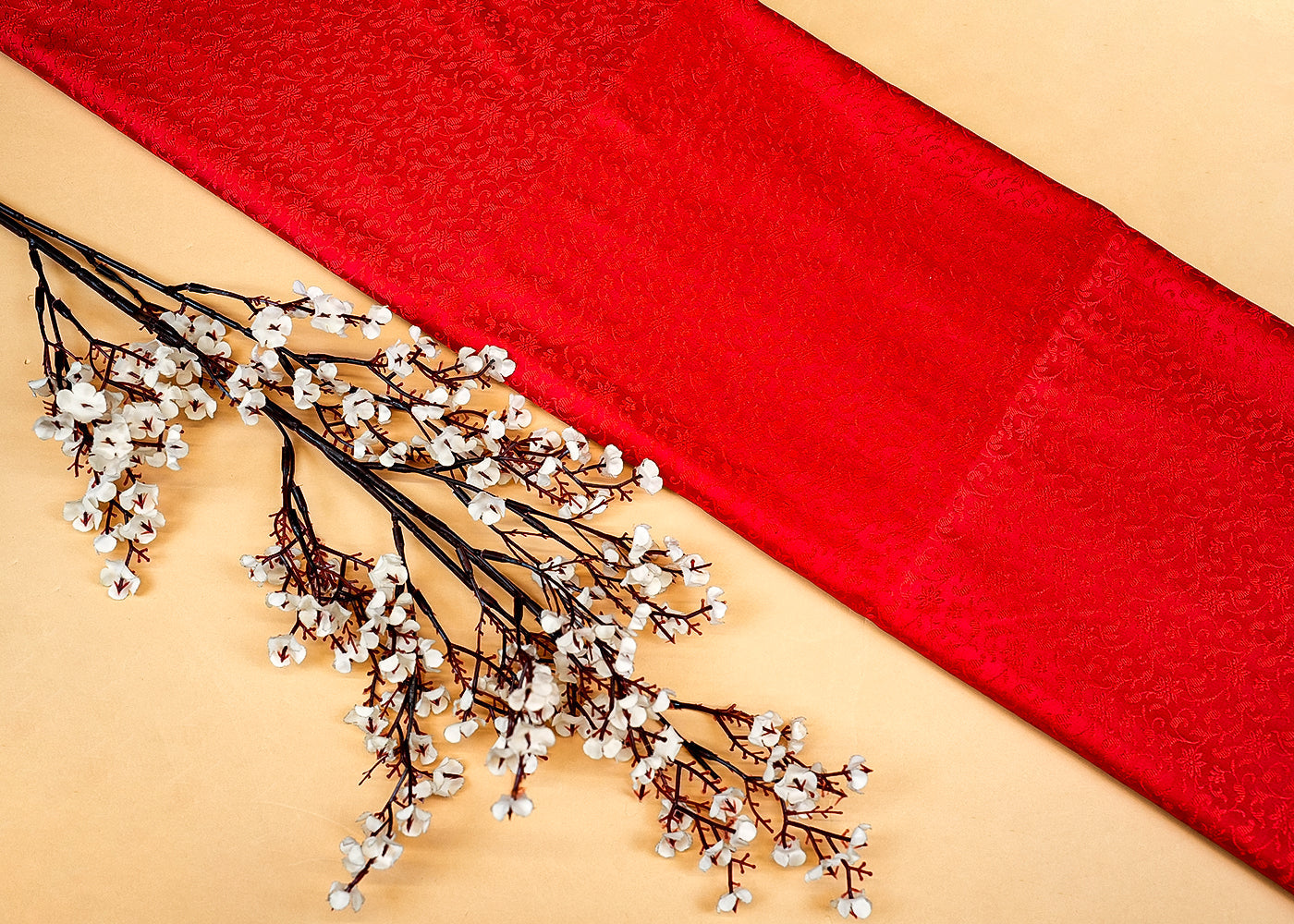 Red Banarasi Brocade with Allover Colored Thread Handloom 12691