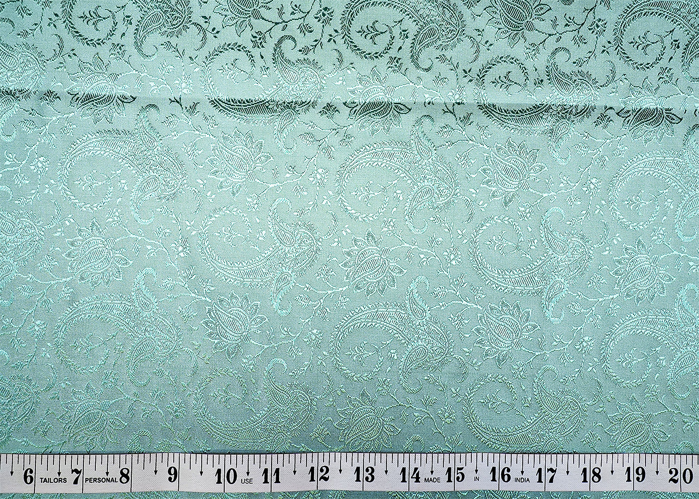 Mint Green Banarasi Brocade with Allover Colored Thread Handloom 12692