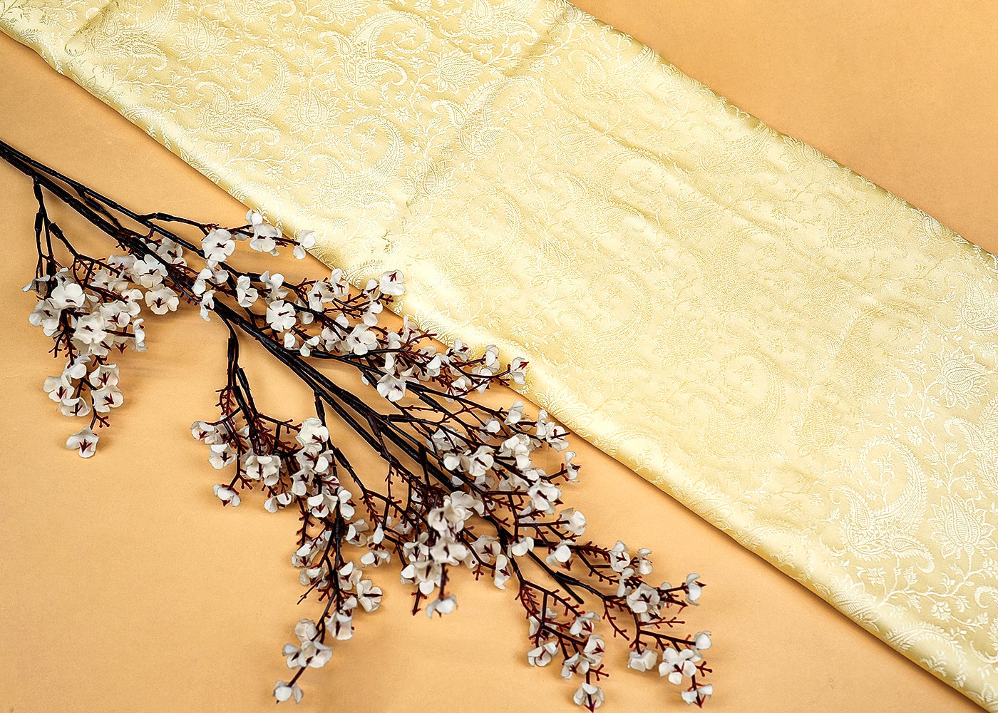 Cream Banarasi Brocade with Allover Colored Thread Handloom 12693