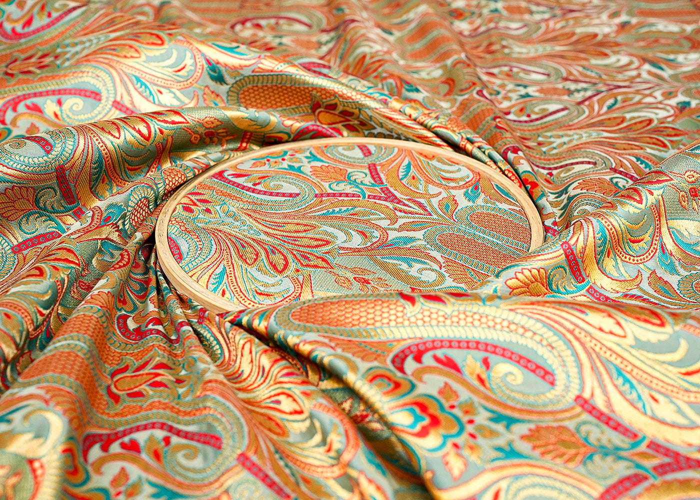Mint Green Banarasi Brocade with Allover Golden Thread Handloom 12694