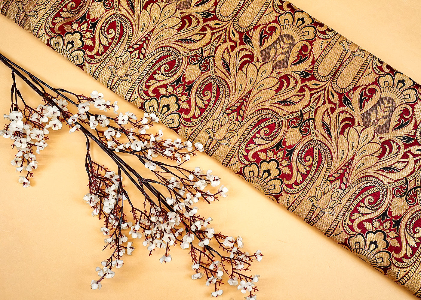 Maroon Banarasi Brocade with Allover Golden Thread Handloom 12695