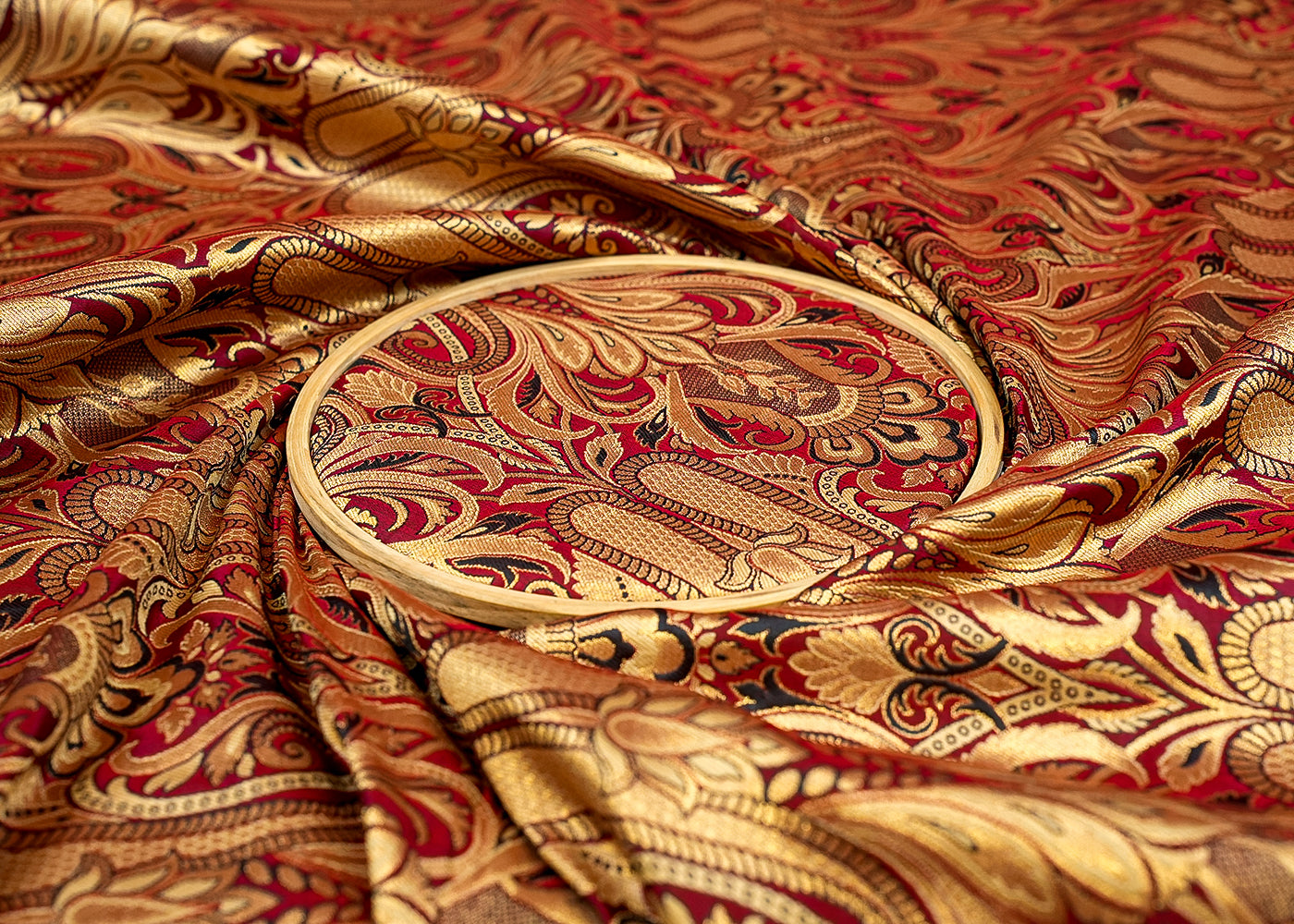 Maroon Banarasi Brocade with Allover Golden Thread Handloom 12695