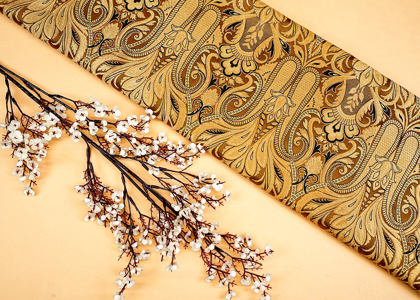 Golden Brown Banarasi Brocade with Allover Golden Thread Handloom 12697