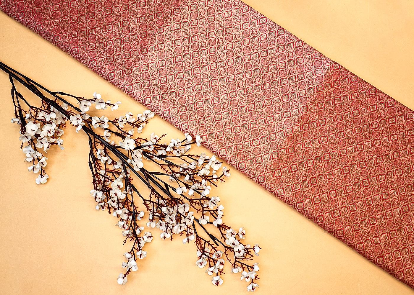 Red Banarasi Brocade with Allover Golden Thread Handloom 12706