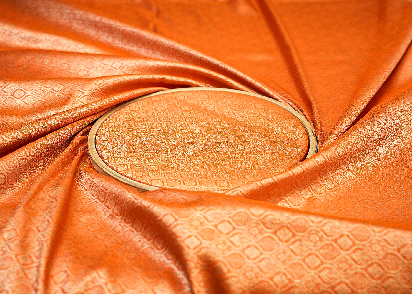 Orange Banarasi Brocade with Allover Golden Thread Handloom 12707