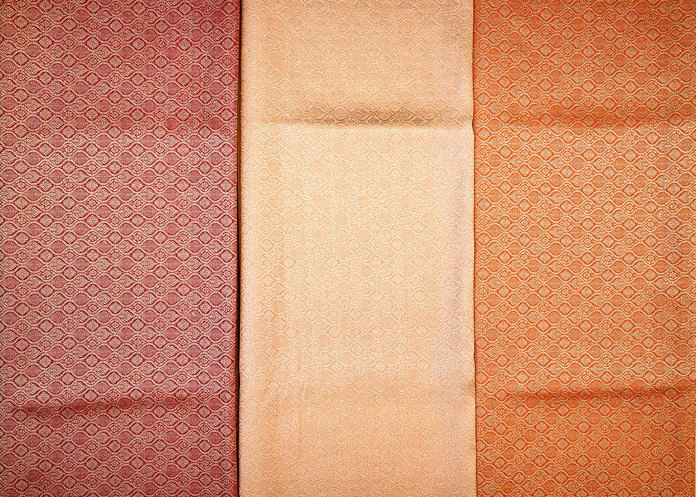 Orange Banarasi Brocade with Allover Golden Thread Handloom 12707
