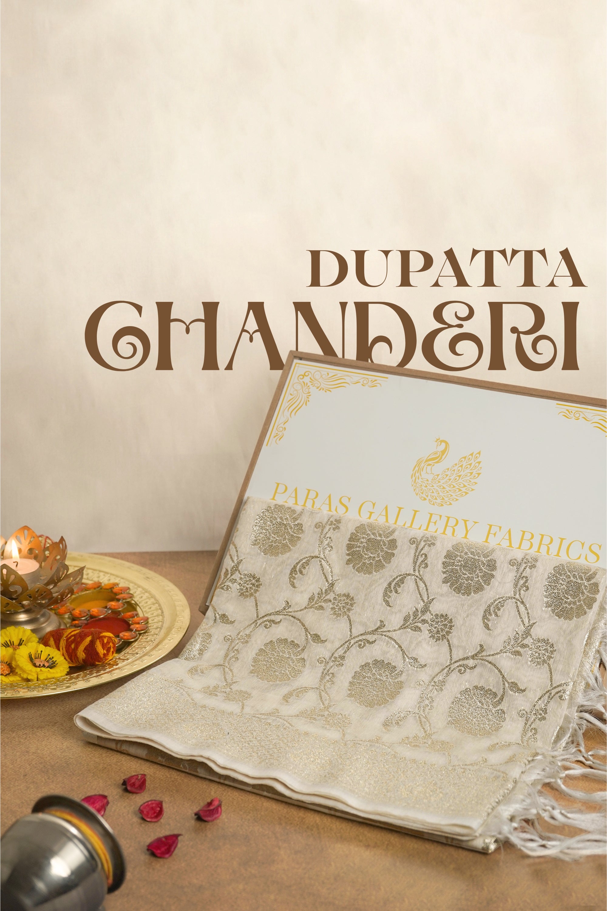 White Dyeable Chanderi Dupatta With All Over Zari Handloom 12712