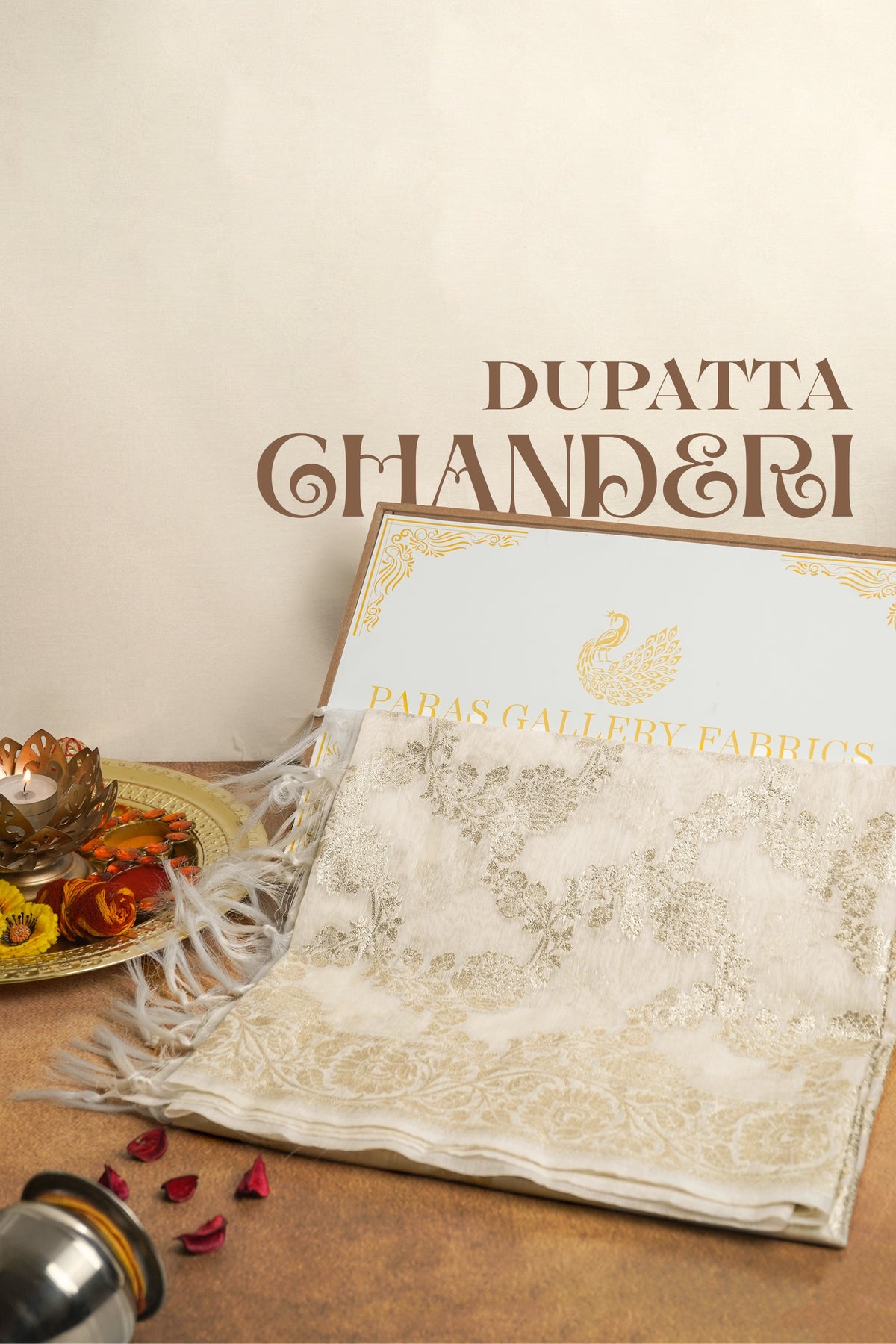 White Dyeable Chanderi Dupatta With All Over Zari Handloom 12720
