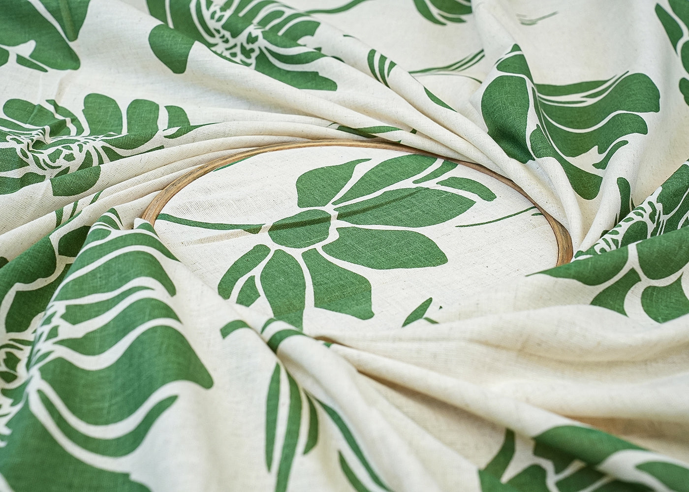 Green Cotton Flex Fabric with Allover Hand Block Floral Print 12729