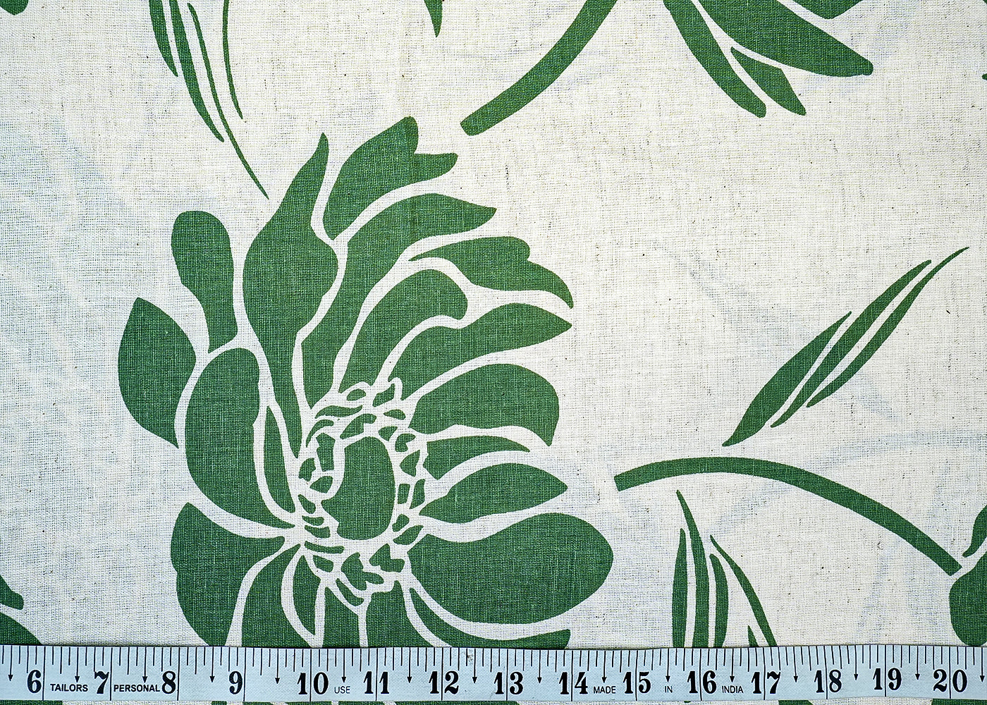 Green Cotton Flex Fabric with Allover Hand Block Floral Print 12729
