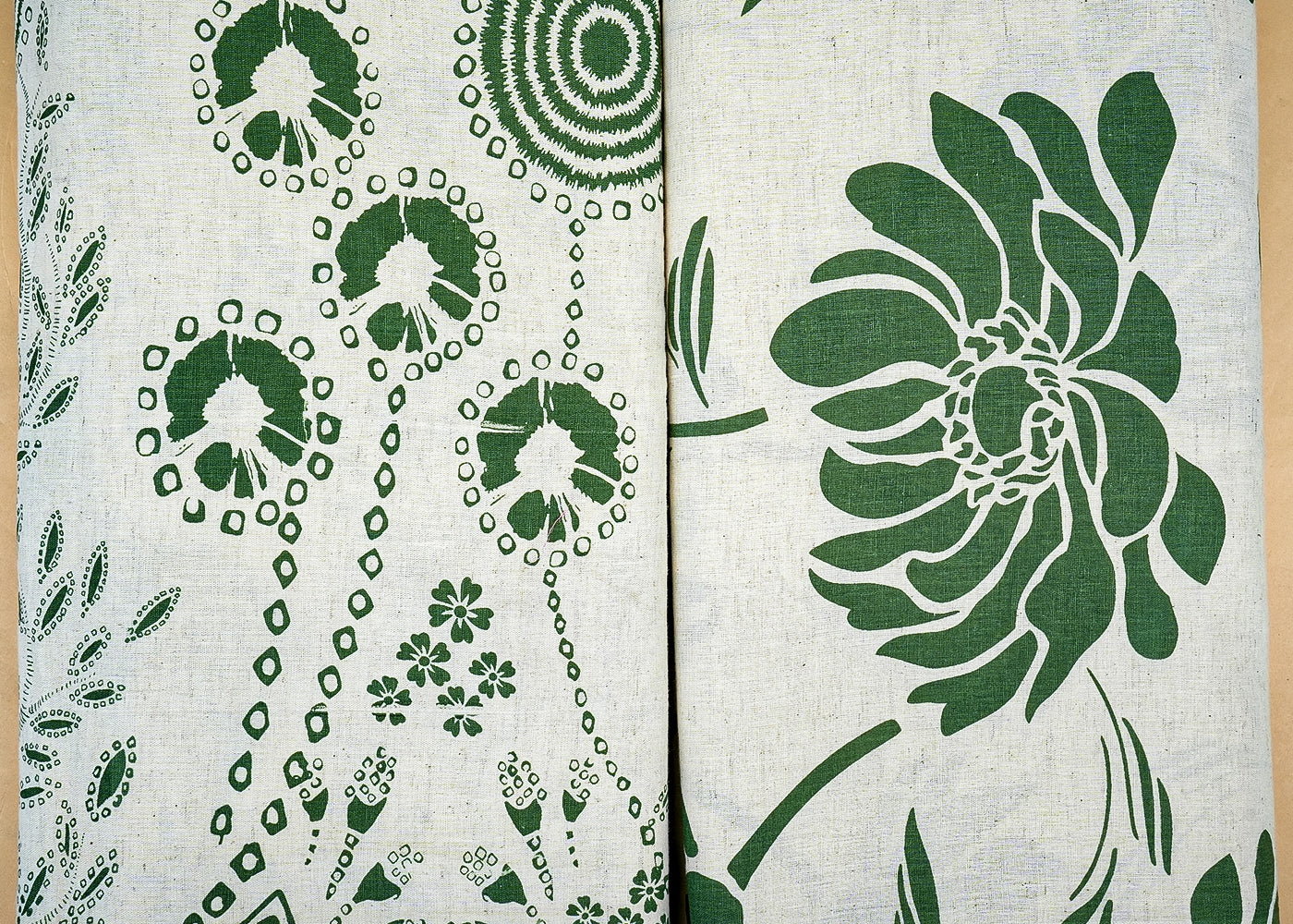Green Cotton Flex Fabric with Allover Hand Block Floral Print 12729