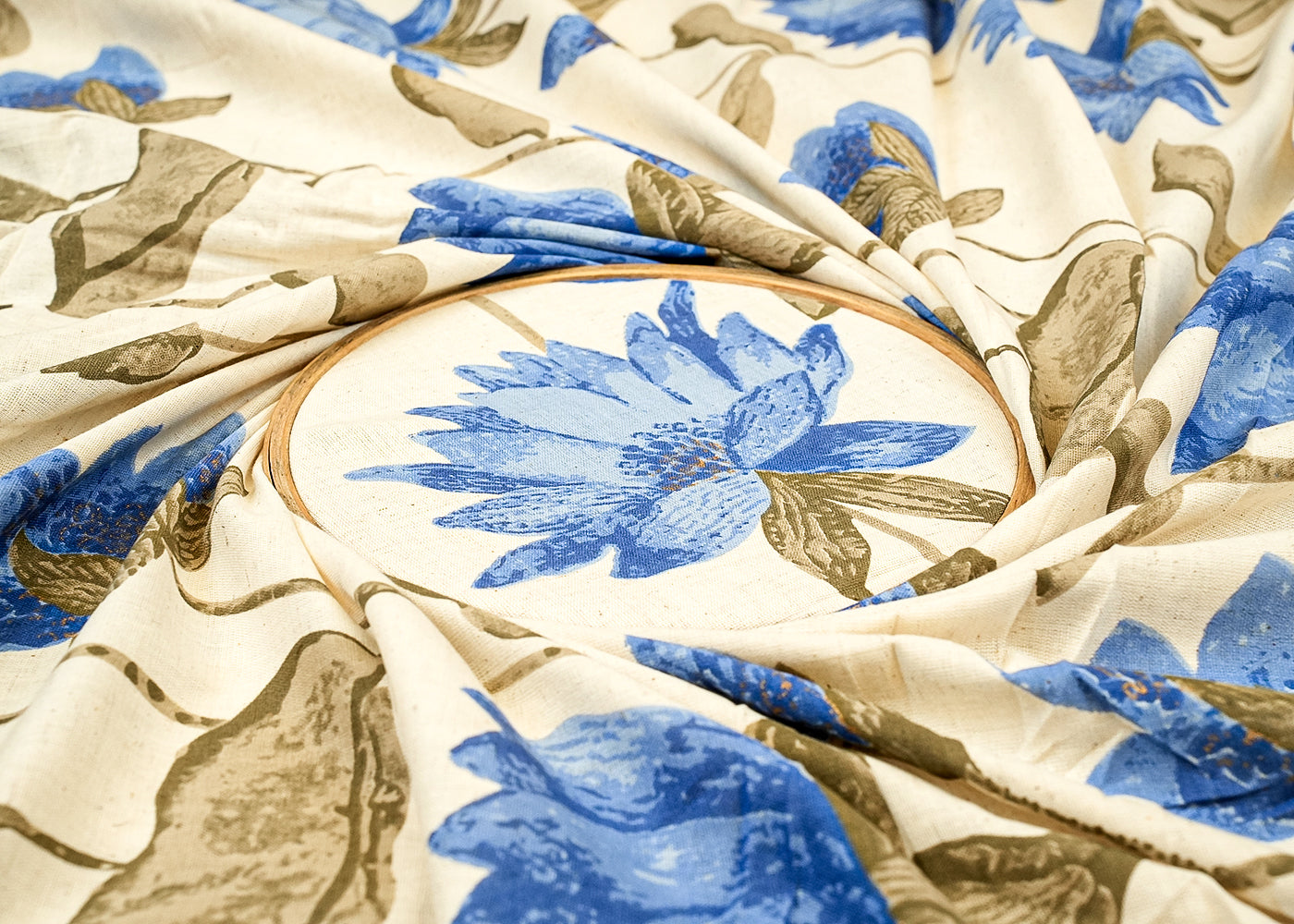 Blue Cotton Flex Fabric with Allover Hand Block Floral Print 12732