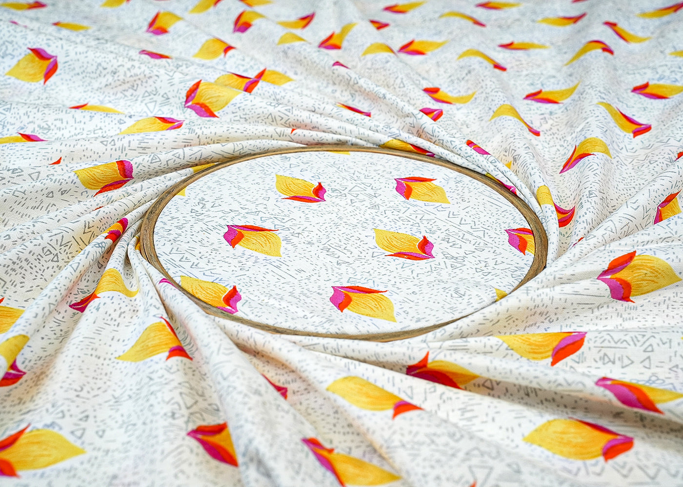Yellow Cotton Flex Fabric with Allover Base Print and Small Flowers 12734