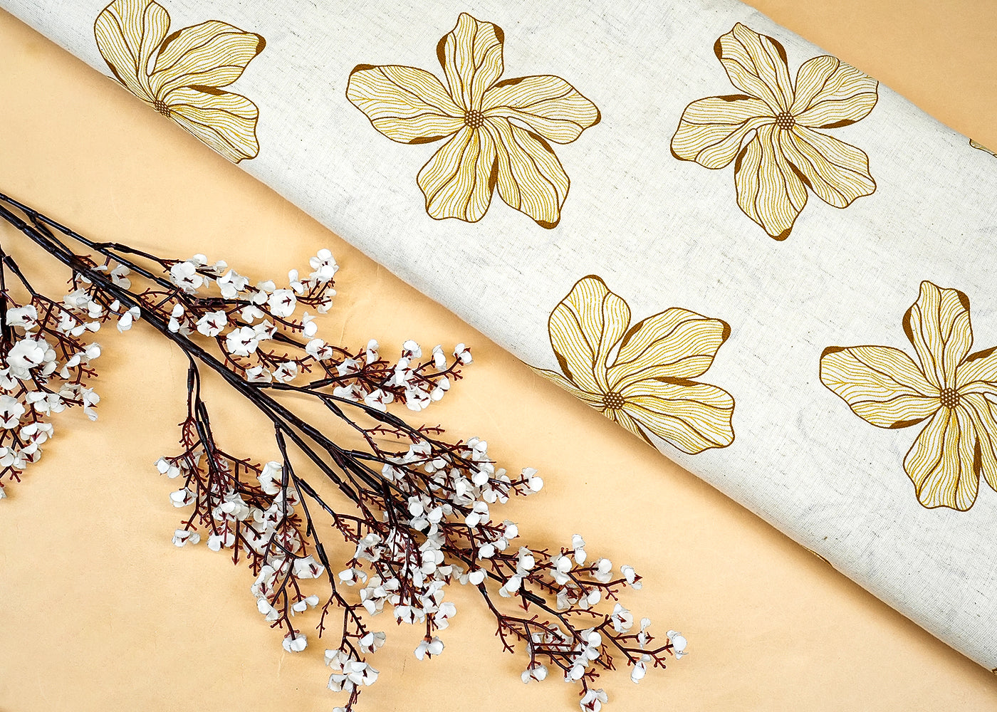 Mustard Cotton Flex Fabric with Allover Hand Block Floral Print 12740