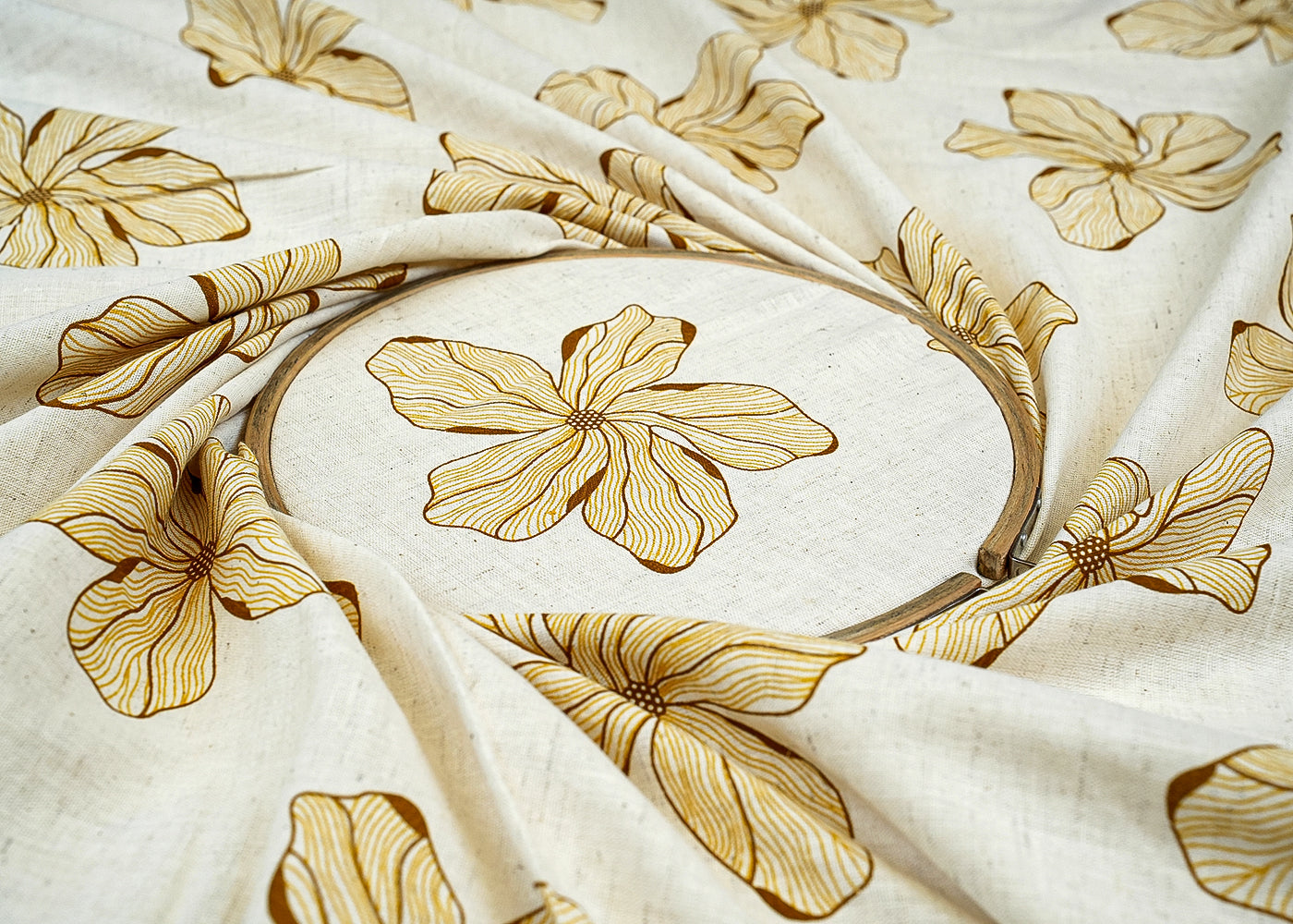 Mustard Cotton Flex Fabric with Allover Hand Block Floral Print 12740