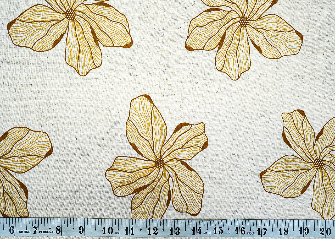 Mustard Cotton Flex Fabric with Allover Hand Block Floral Print 12740