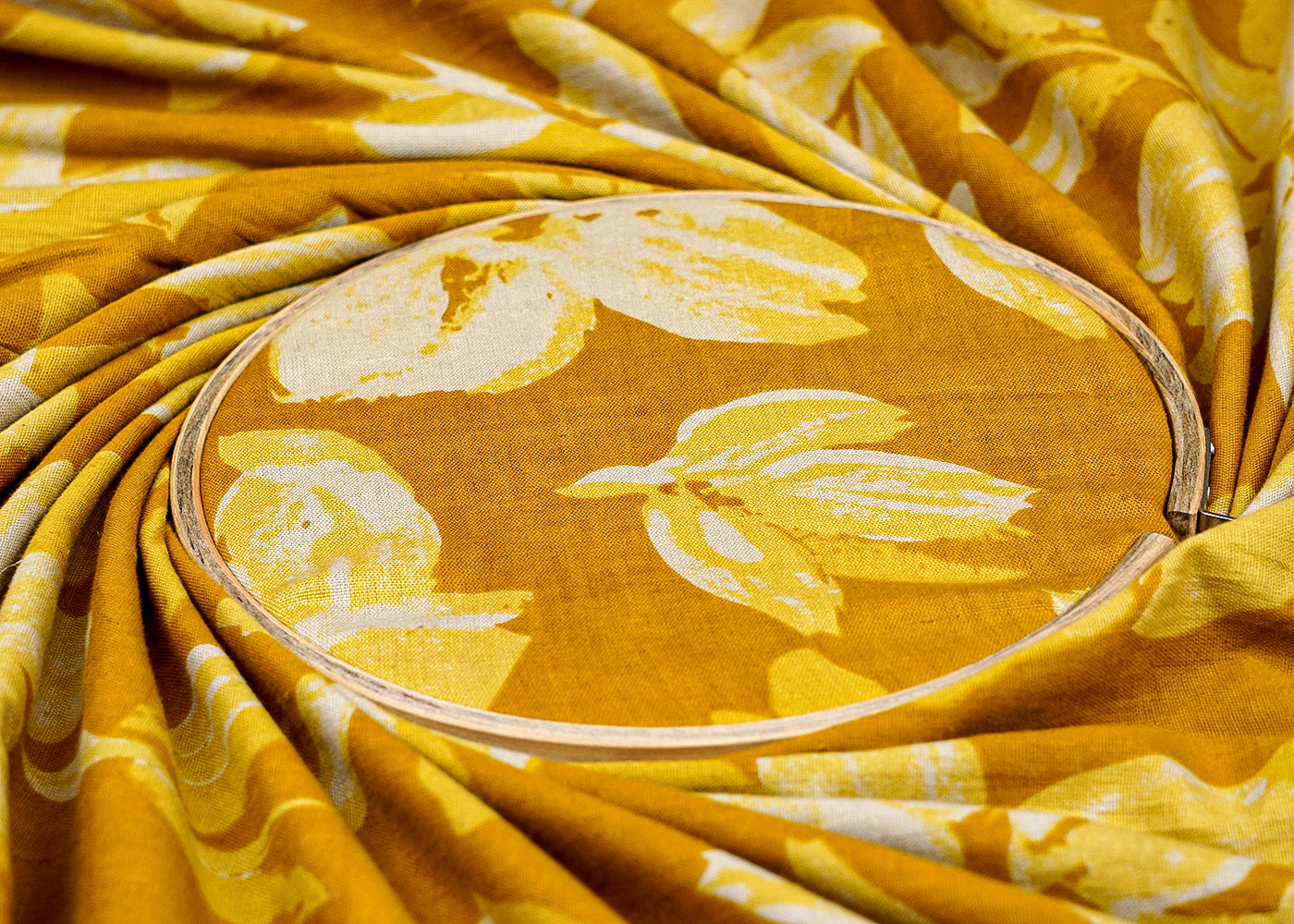 Mustard Cotton Flex Fabric with Allover Batik Floral Print 12742