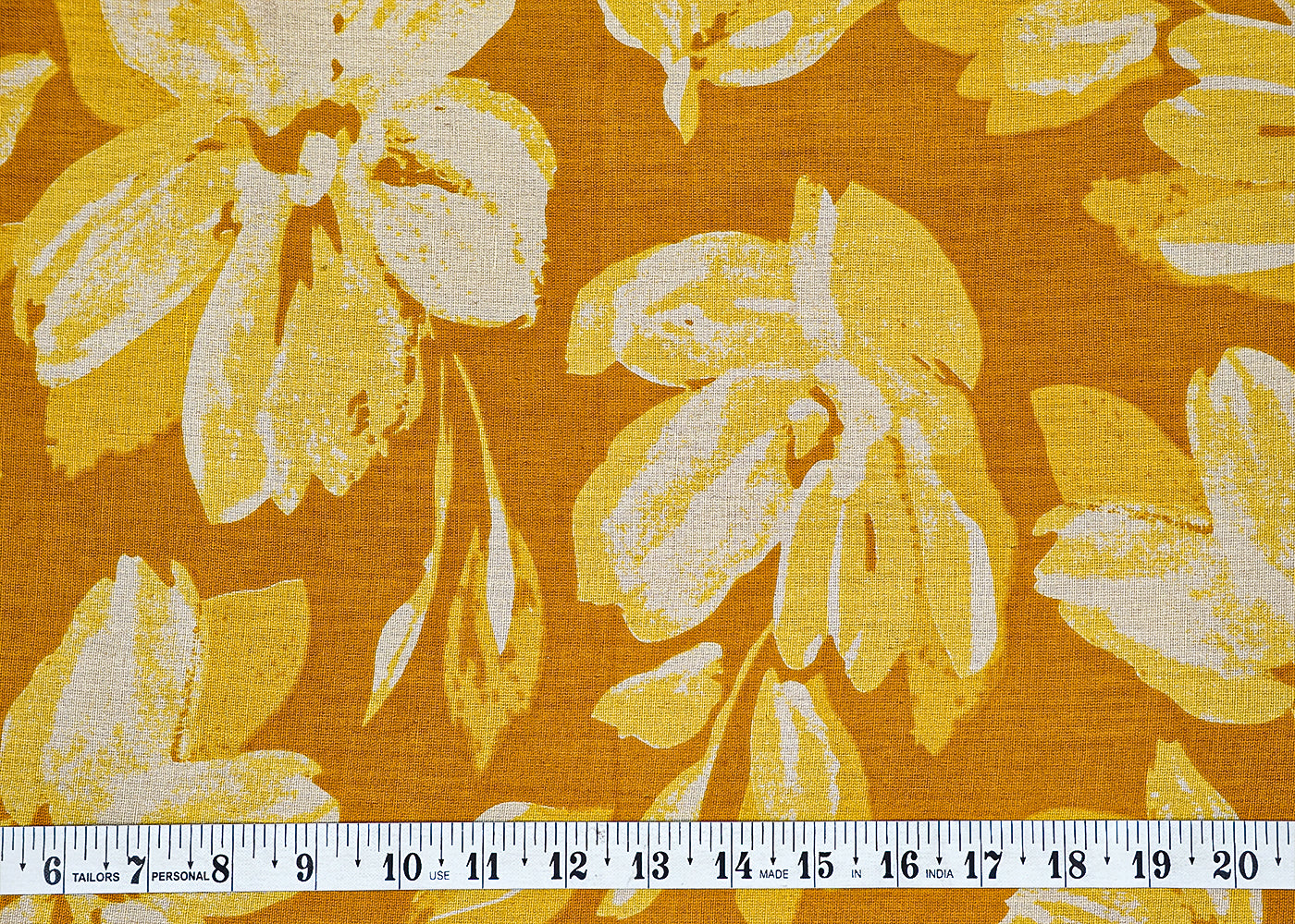 Mustard Cotton Flex Fabric with Allover Batik Floral Print 12742