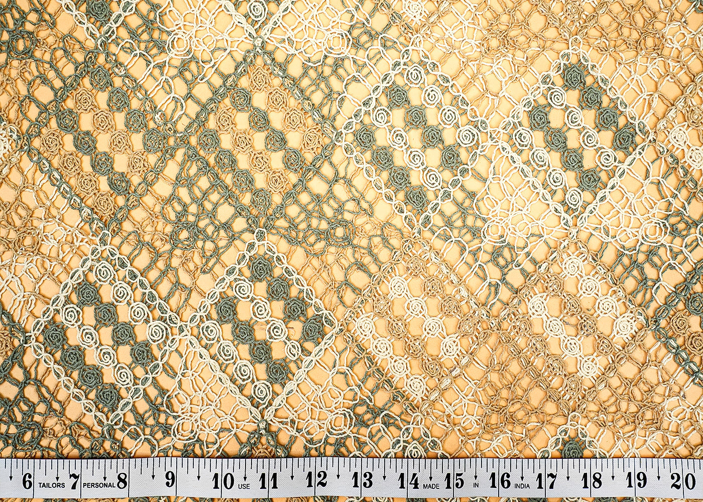 Green Crochet fabric with abstract pattern of multicolor thread 12748