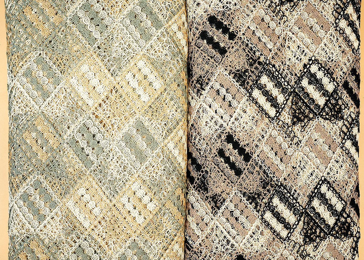 Green Crochet fabric with abstract pattern of multicolor thread 12748