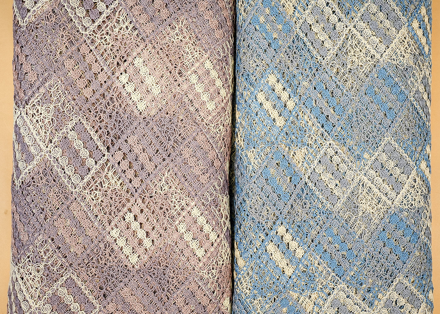 Sky Blue Crochet fabric with abstract pattern of multicolor thread 12749