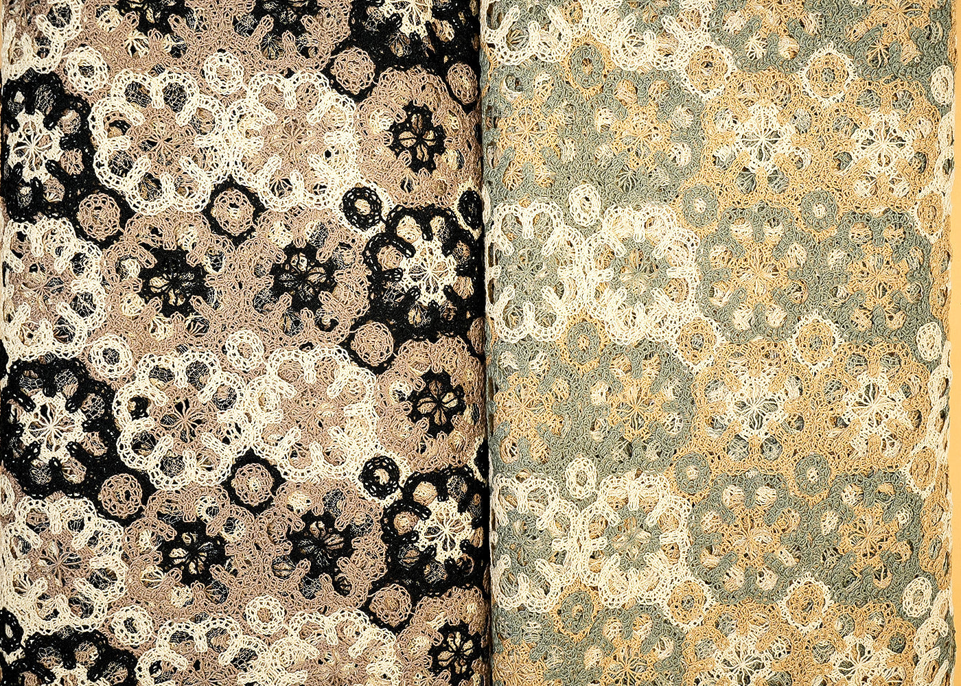 Teal Green Crochet Fabric with Floral Pattern of Multicolor Thread 12754