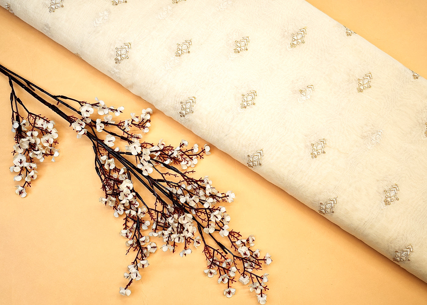 Dyeable Pure Chanderi with Allover Buti of Thread and Sequins 12764