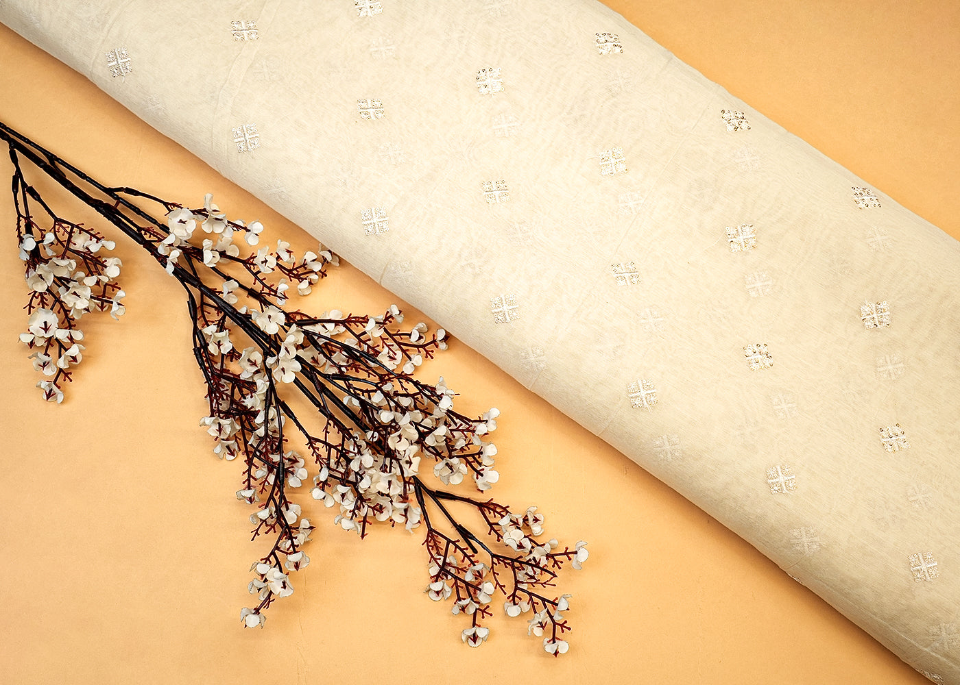 Dyeable Pure Chanderi with Allover Buti of Thread and Sequins 12766
