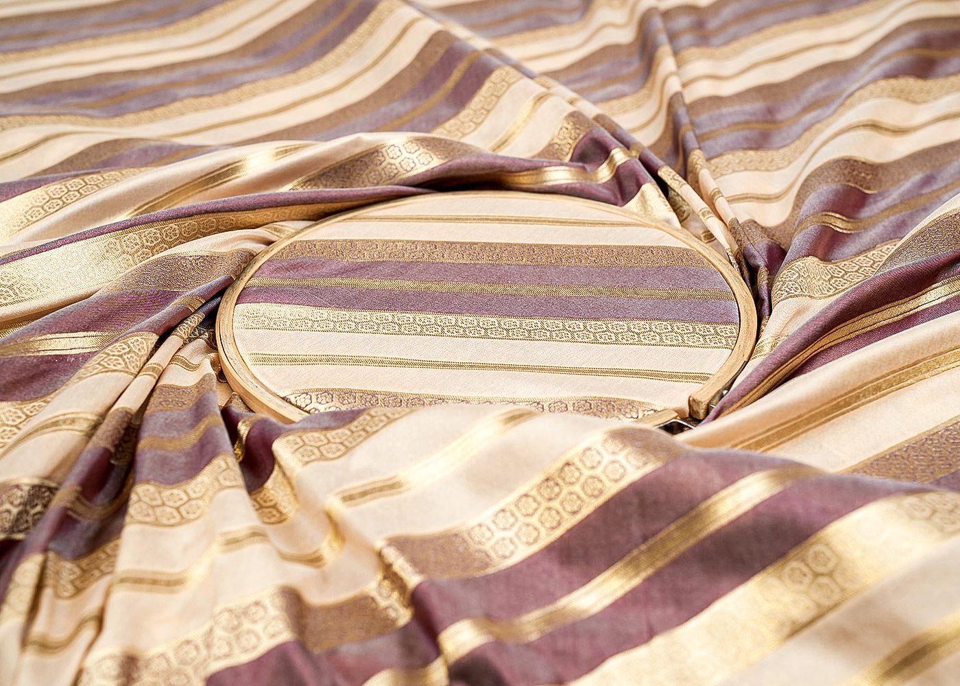 Mauve Banarasi brocade with Allover Strips with Golden Thread Handloom 12771