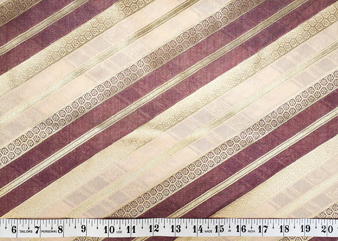 Mauve Banarasi brocade with Allover Strips with Golden Thread Handloom 12771