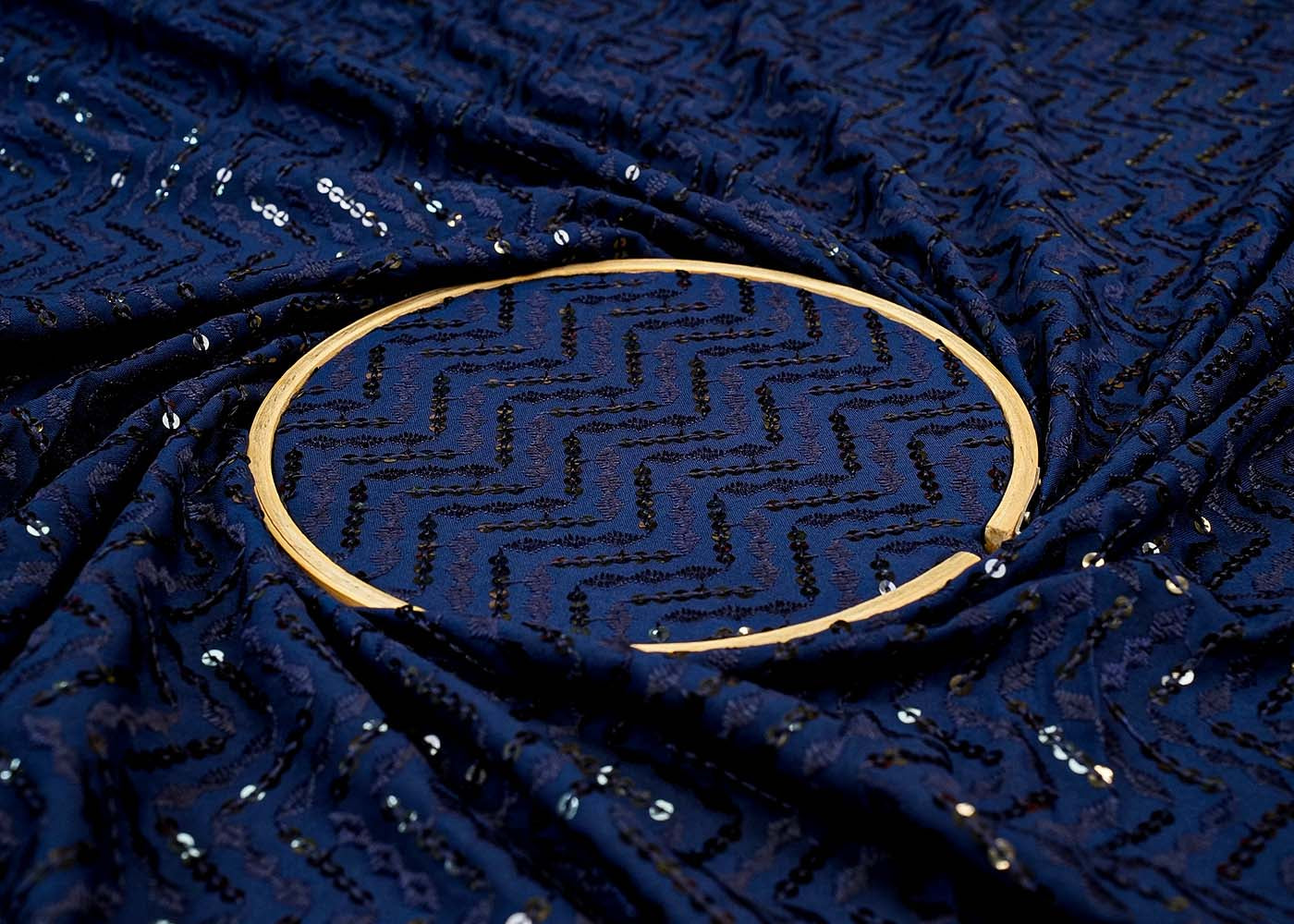 Navy Blue Embroidered Cotton Rayon with Allover Sequins work 12783